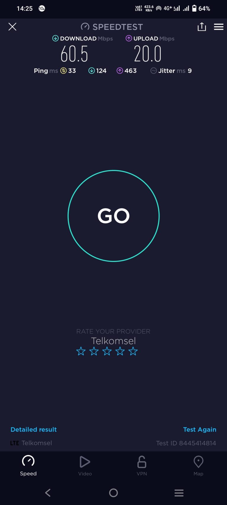 Hasil Speedtest Internet di Ngluwar, Magelang