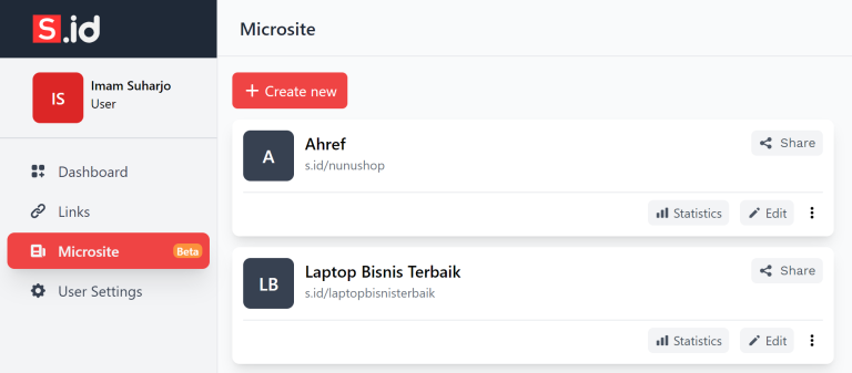 Fitur baru s.id - Microsite! Beta